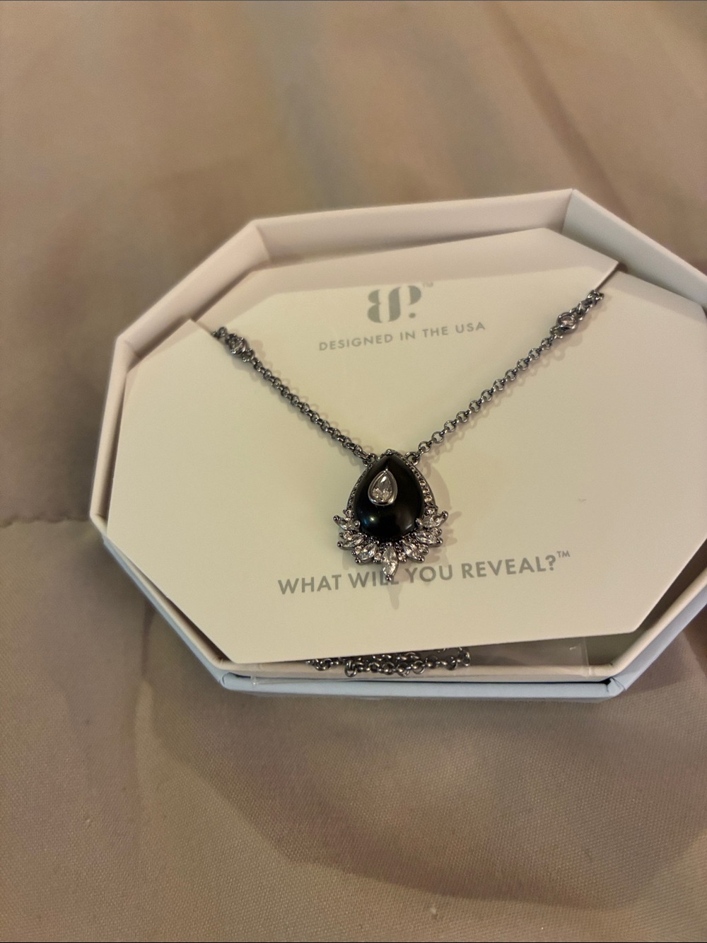 Black Teardrop Pendant Necklace with Silver Chain